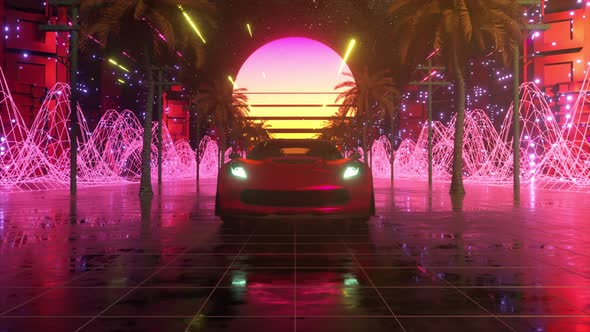 Car and City in Neon Style