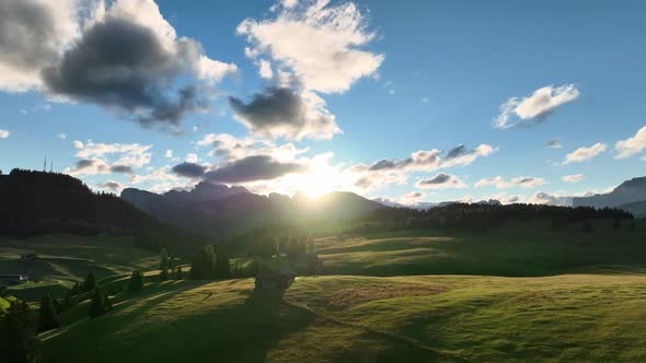 Sunrise on the Seiser Alm in the Dolomites mountains