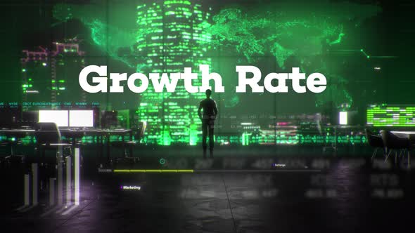Finance Businessman in Office With Growth Rate Text