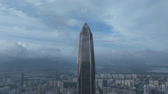 Aerial footage of ping an finance center  in shenzhen city, China,Hyperlapse