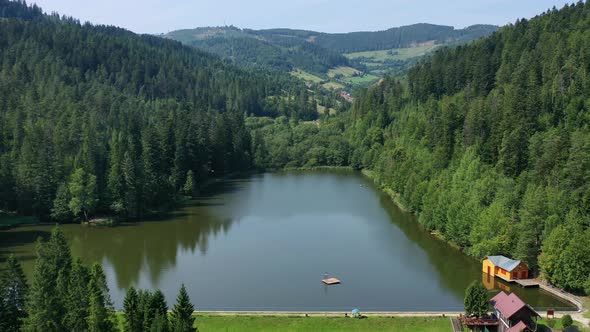 Aerial View Of Lake In Uhorna Village In Slovakia