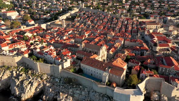 Aerial view of Dubrovnik old town surrounding by wall, Croatia.