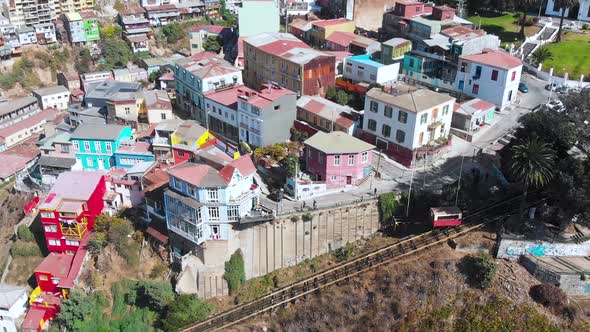 Street May 21 Avenue, Houses on the hill cottages (Valparaiso Chile) aerial view