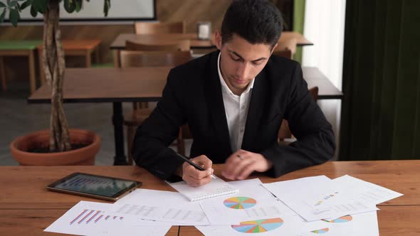 Business Concept Business Arabic Young Man Working and Meeting with a Chart in the Office on His