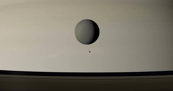 Epimetheus and Rhea Around Saturn Planet