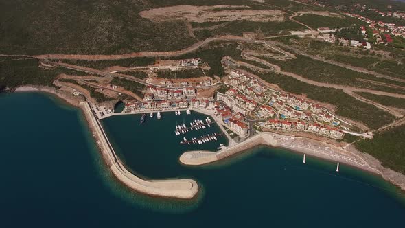 Drone View of the Lustica Bay Marina with Moored Boats