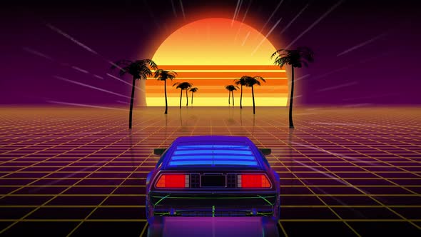 Retro Futuristic Background with Car