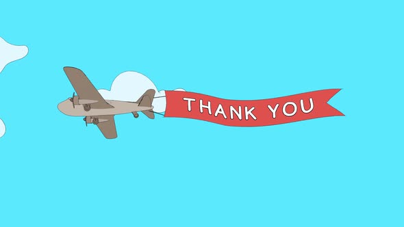 Airplane is passing through the clouds with Thank You banner - Loop