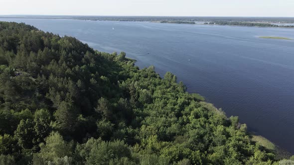 Dnipro River. Aerial View. Ukraine. Slow Motion