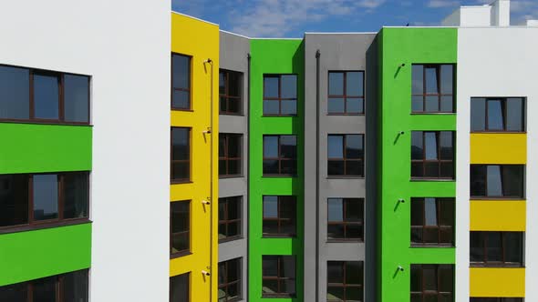 New Building, High Rise Building. Shooting Windows From Left To Right. Aerial View