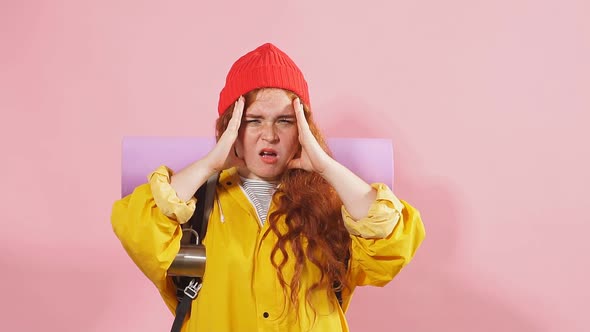 Young Shocked Female Hiker Feels Panic and Stress.