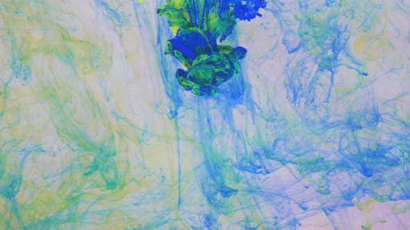 Liquid Abstractions the Dissolution of Blue Yellow and Green Paint in Water