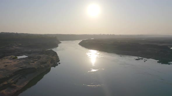 Aerial view of Sam Phan Bok, Ubon Ratchathani, Thailand. Dry rock reef in the Mekong River.