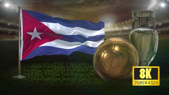 8K Cuba Flag with Football And Cup Background Loop