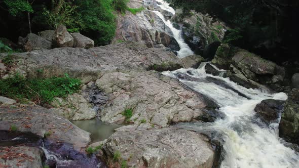 Flight over beautiful Hin Lat waterfall in Ko Samui, Thailand