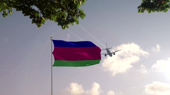 Kuban Peoples Republic Flag With Airplane And City 