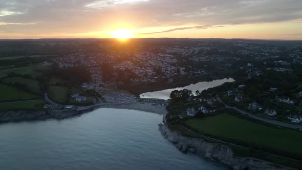 Drone shot overlooking Porthminster Beach St Ives Cornwall England UK