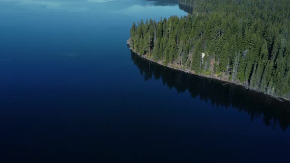 Flying over Odell Lake in the Willamette Valley in Oregon