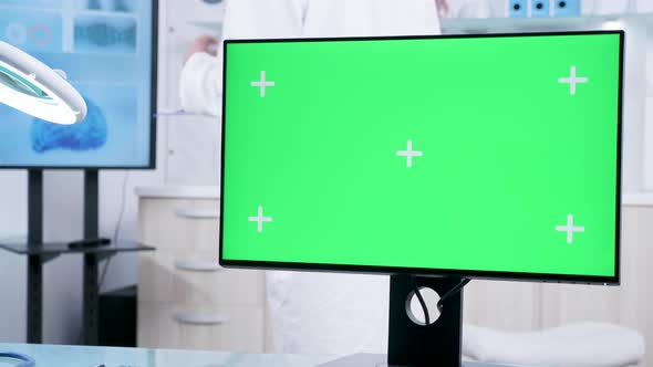 Green Screen Mock Up Monitor in Modern Laboratory