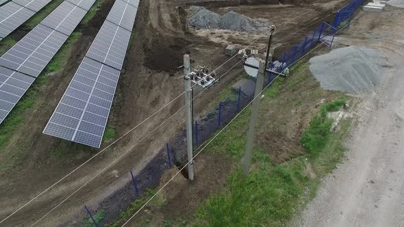 High Angle Drone Footage of a New Modern Solar Power Station Alternative Energy