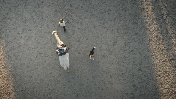 Closeup Horseback Train Aerial Top Down