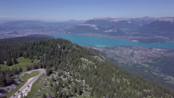 Annecy Lake and Castle Aerial View in France