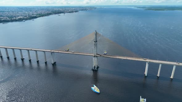 Landmark Cable Bridge at downtown Manaus Amazonas Brazil.