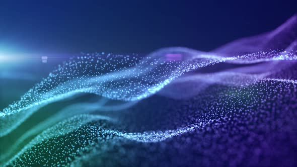 Abstract background with blue movement and flicker particles on a dark background.