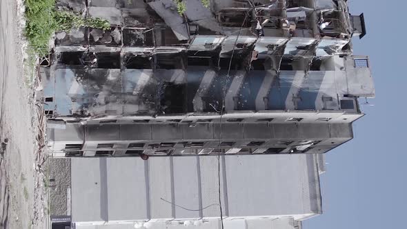 Vertical Video of a Multistorey Building Destroyed During the War in Ukraine