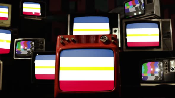 Flag of Mecklenburg-Vorpommern, German State, On Retro TVs.