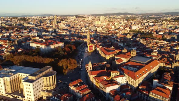 Drone View of Porto with Narrow Streets and Red Roofed Houses