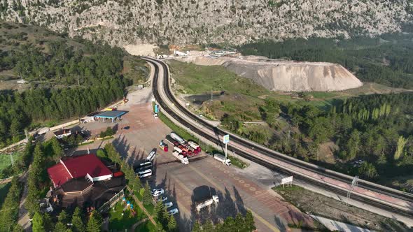 The road is high in the mountains aerial view 4 K Turkey