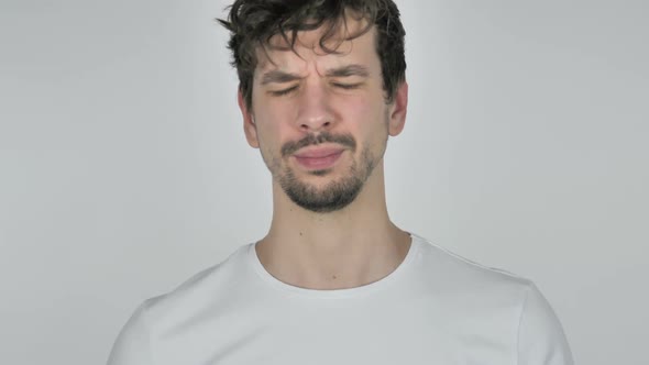 Portrait of Young Casual Man Shaking Head to Reject Disliking