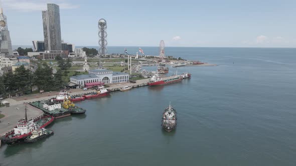 Aerial view of International Marine Station pier in Batumi city. Georgia