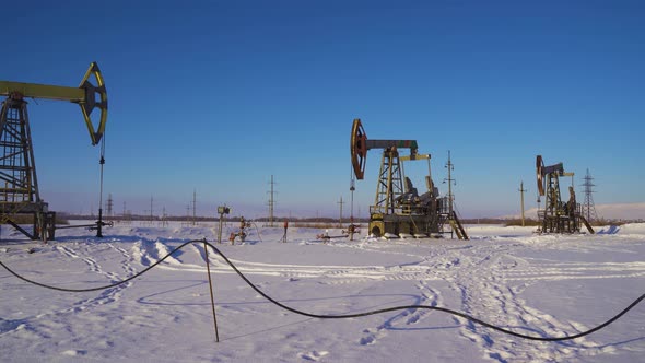 Oil Pumps on a Winter Sunny and Frosty Day