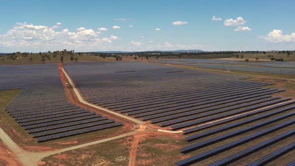 descending aerial clip of a solar farm at parkes