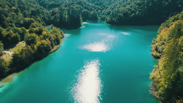 Aerial View of the Plitvice Lakes in the National Park of Croatia Clean Nature