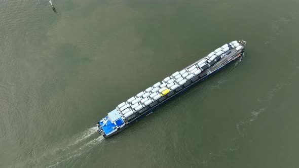 Ferry Carrying New Vans and Vehicles at Sea