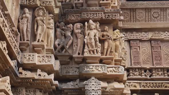 Stone carvings at Western Group of Temples, Khajuraho, Madhya Pradesh