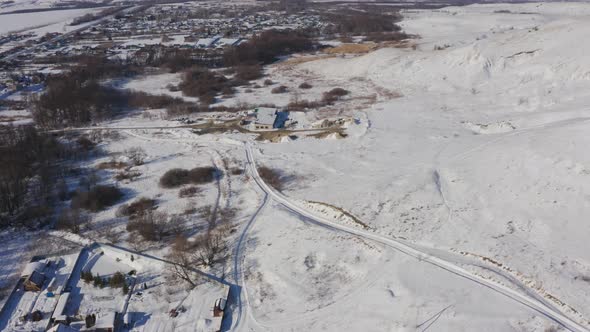 An Ordinary Russian Village on a Bright Sunny Winter Day