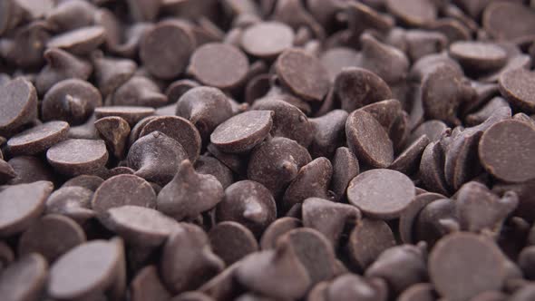 Dark chocolate chips rotate. Macro