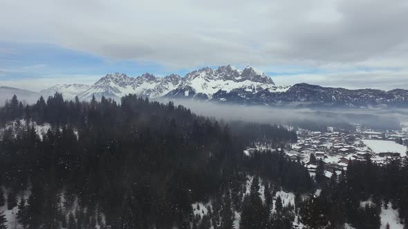 Aerial view of Kitzbuhel surrounded by mountains