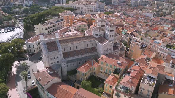 Aerial view of Saint Nicholas Cathedral in Monaco old town