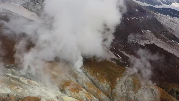 Fumaroles in Crater of Active Mutnovsky Volcano