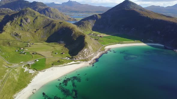 Lofoten Islands and Beach Aerial View in Norway