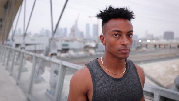 Portrait of Athletic African American Jogger in Los Angeles