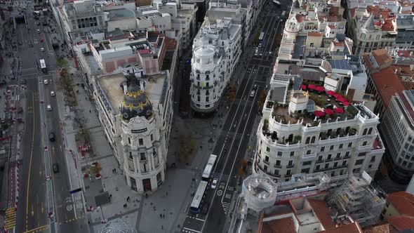 Madrid Aerial Cityscape with Metropolis Building and Edificio Grassy Spain