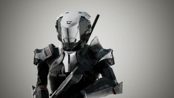 Futuristic Soldier in Steel Armor with the Cyber Punk Gun