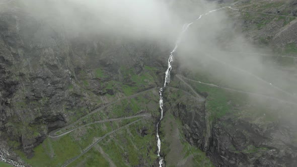 Unique view of Trollstigen Road in clouds, Norway