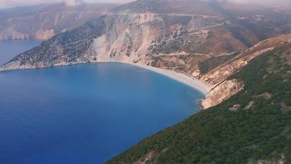 Aerial Establishing View Myrtos Beach the Most Beautiful Beach of Kefalonia Greece